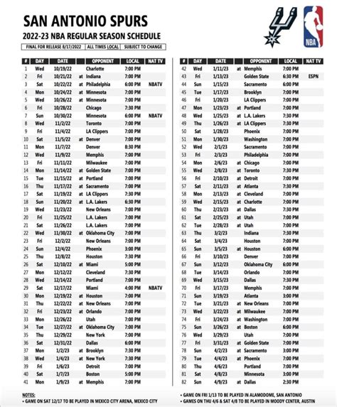 spurs game schedule